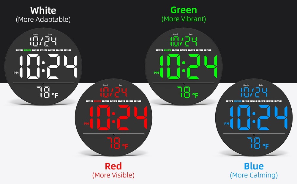 Digital Wall Clock with Large LED Display, Date, Temperature, Auto-Brightness...