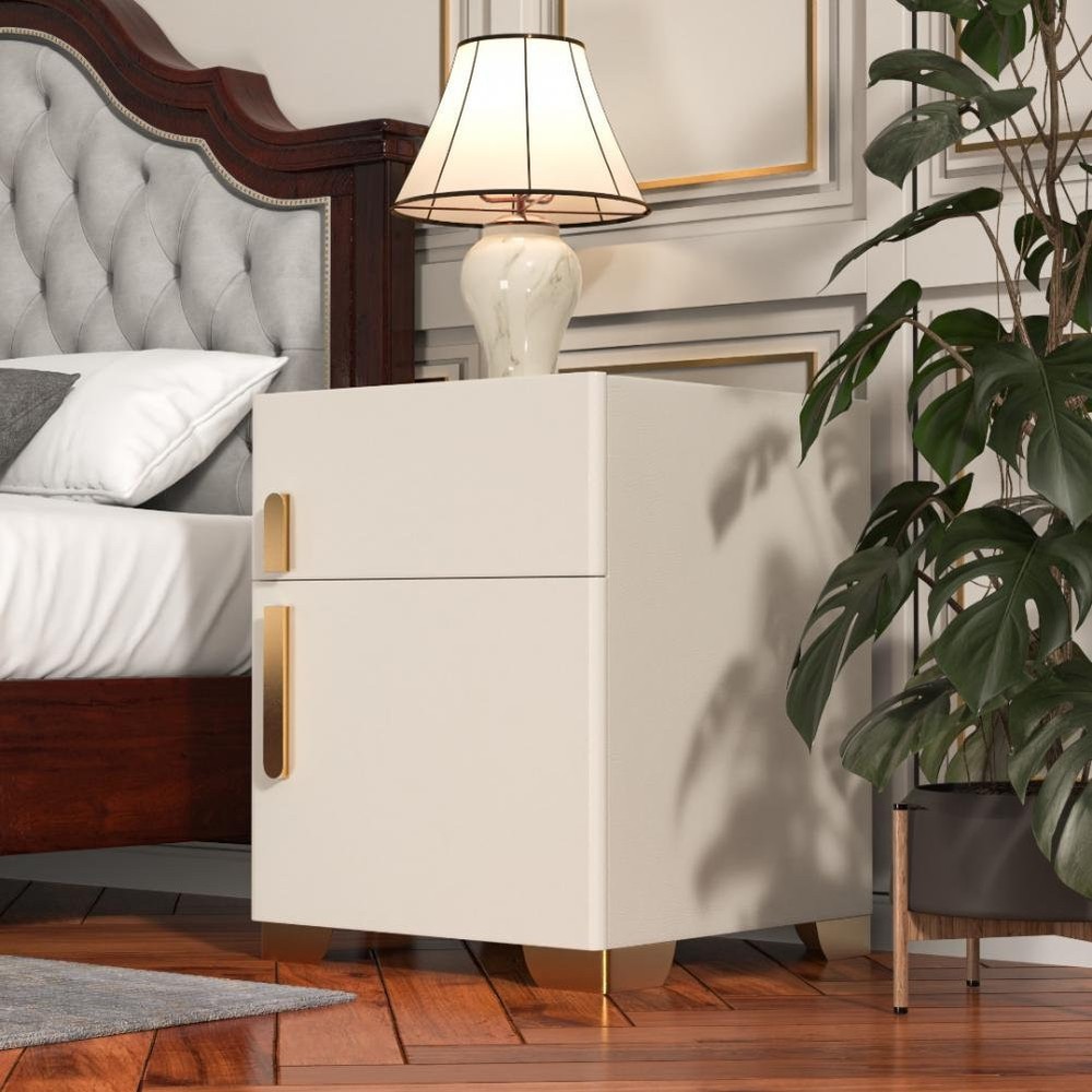 Wireless Charging Smart Nightstand w/3-Color Light Security Safe Lock Box
