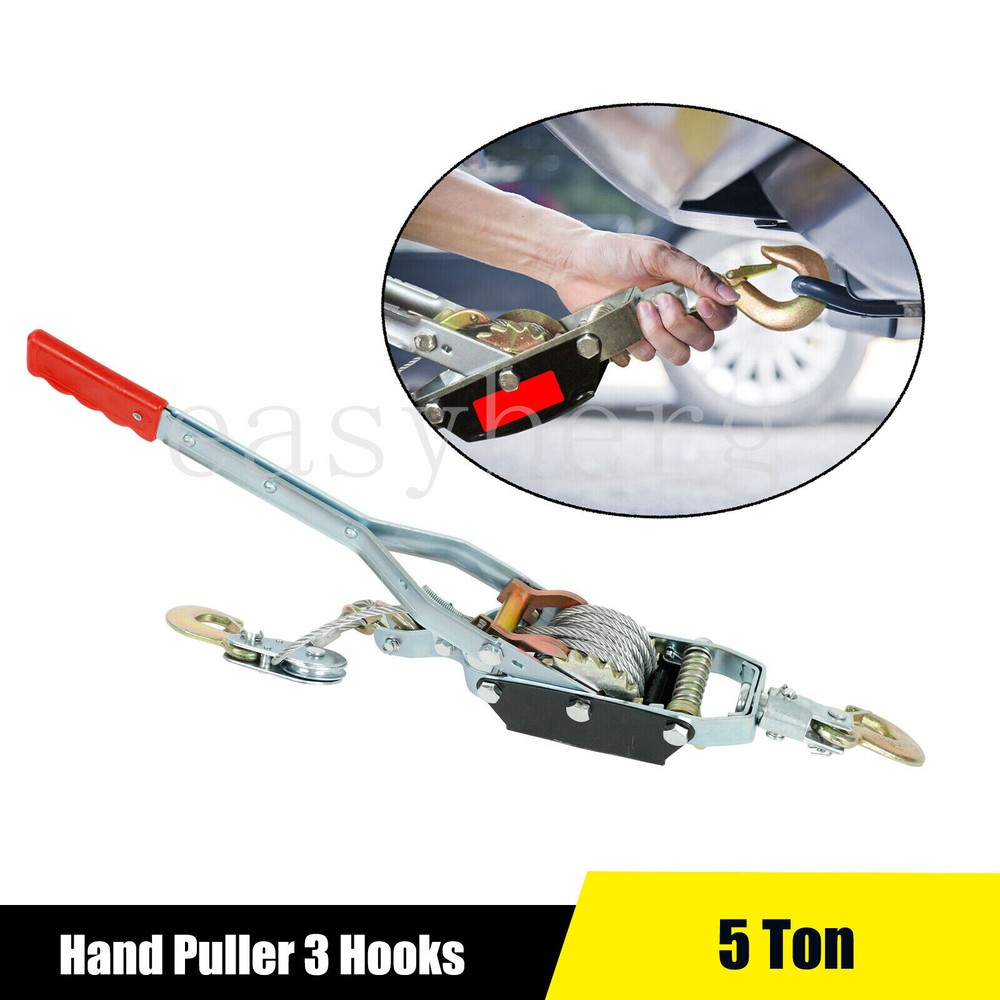 5 Ton Hand Puller Heavy Duty Winch Pull Hoist Come Along Cable Lever 3 Hooks US