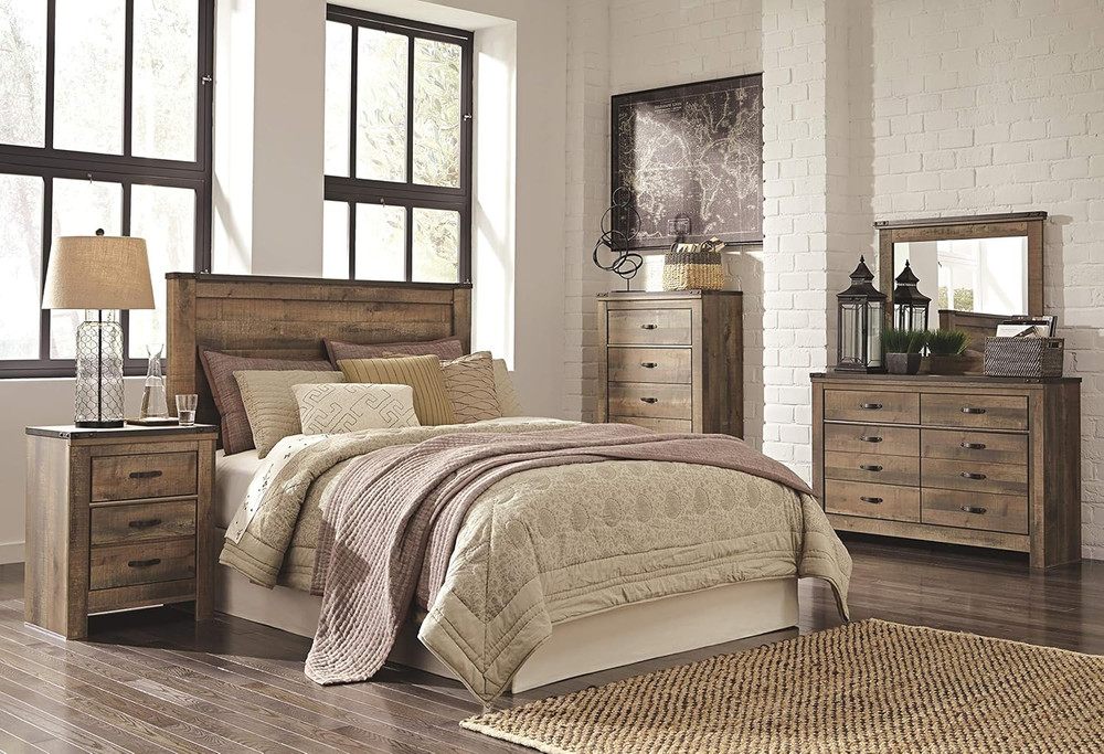 Warm Brown Rustic Queen Panel Headboard - Trinell Collection