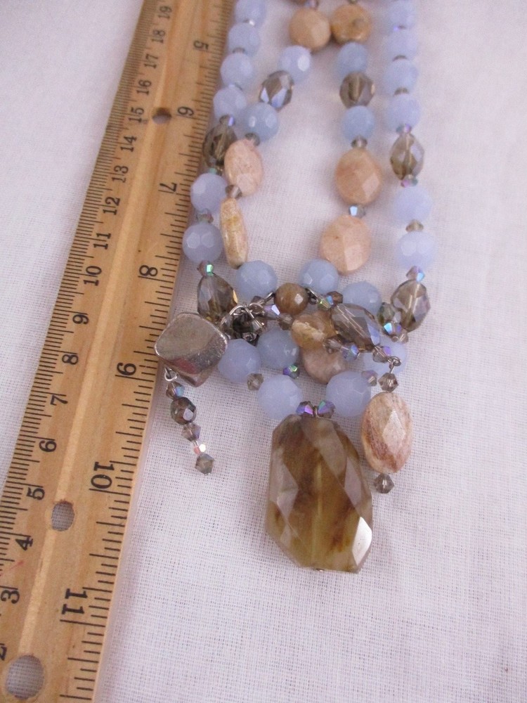 Handmade Necklace Glass Stone Beads Crystals Toggle Clasp boho