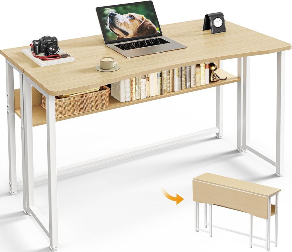 Folding Desk W/ Storage Shelf 23.6 Inch Foldable Computer Table Small Spaces