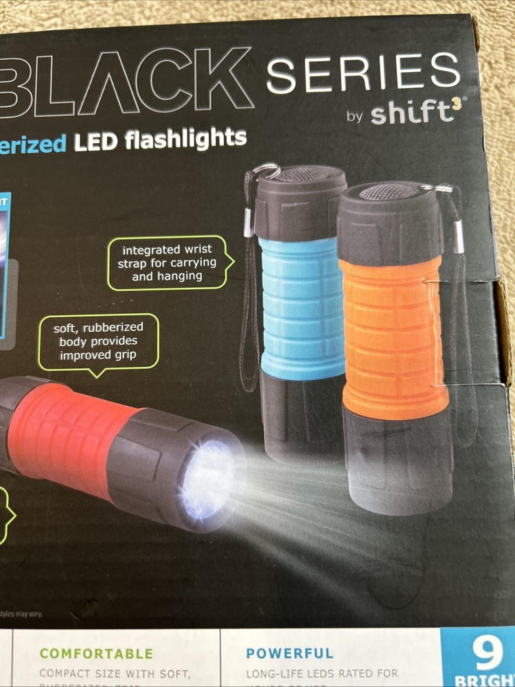 The Black Series 3 Piece Rubberized LED Flashlight. By Shift