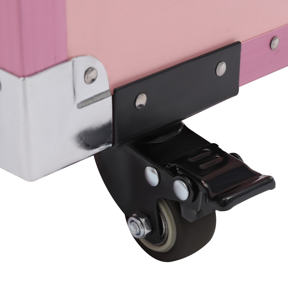 Nail Desk Mobile Station Rolling Makeup Train Case Manicure Table Pink Modern