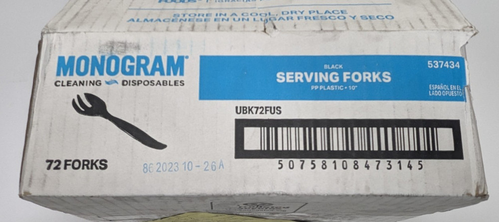 72X Monogram Black Plastic 10" Serving Forks