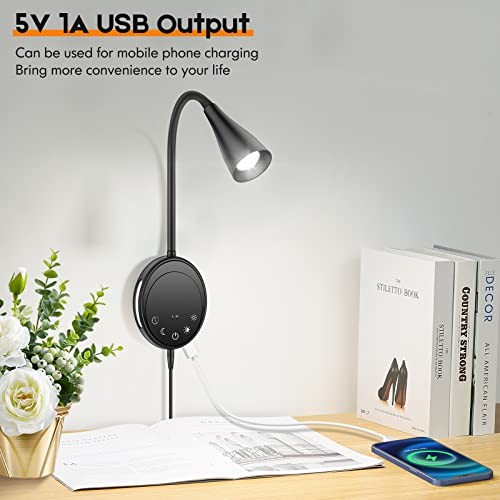 LED Wall Mount Reading Light, Bedside Reading Lights with Touch Black-2P