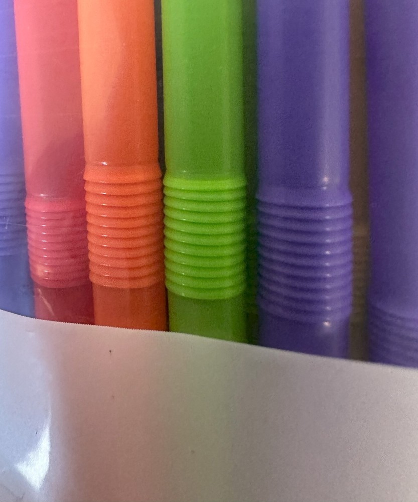 Flexible Plastic Drinking Straws (200 ct, Assorted Neon) Bendable Disposable