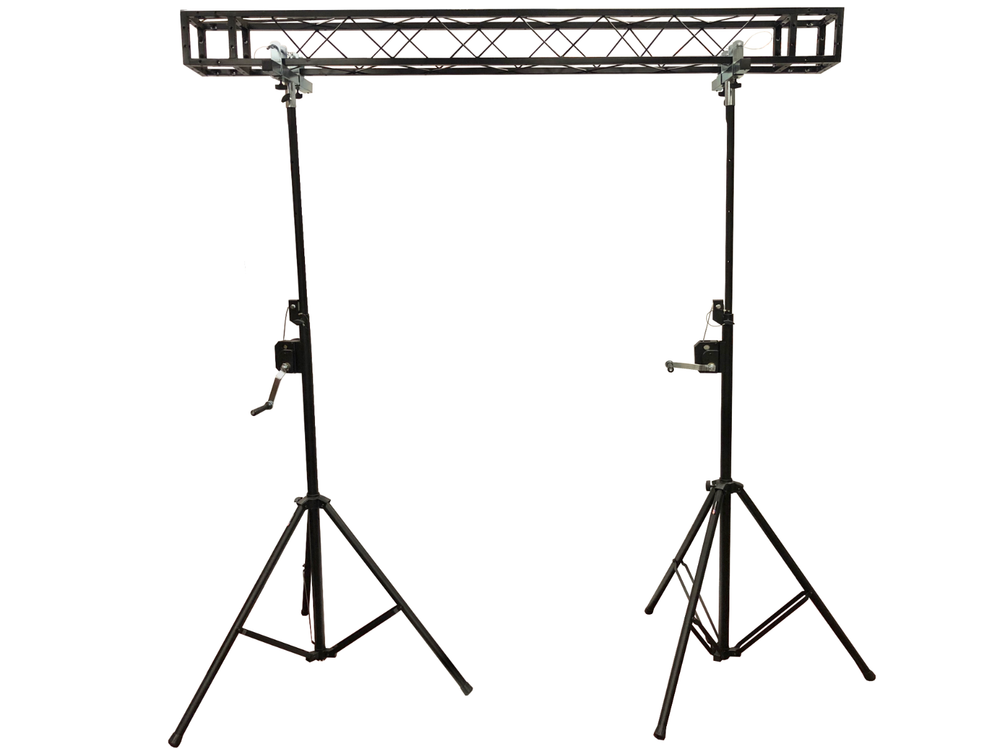 Two 10' Crank Up Stands With 6.56 ft Square Black Box Truss Segment Package