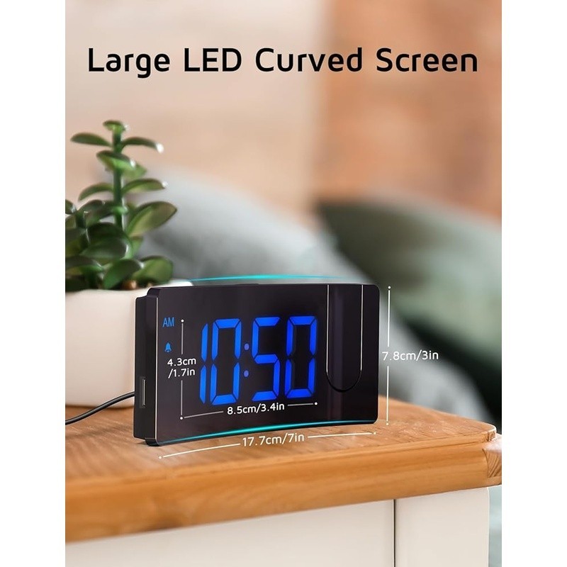 Projection Alarm Clock 180° Rotatable Projector USB Charging Snooze Function