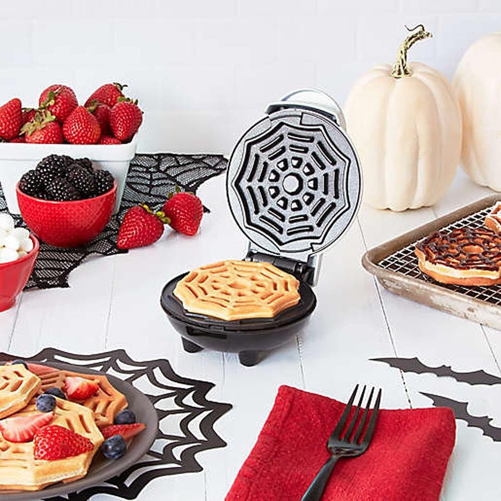 Dash SpiderWeb Mini Waffle Maker White 4" Cooking Surface Non-Stick Halloween
