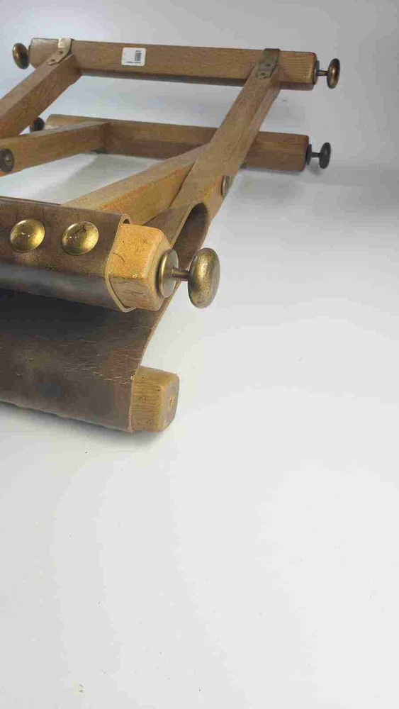 Vintage Oak Leather And Brass Camp / Campaign Folding Stool