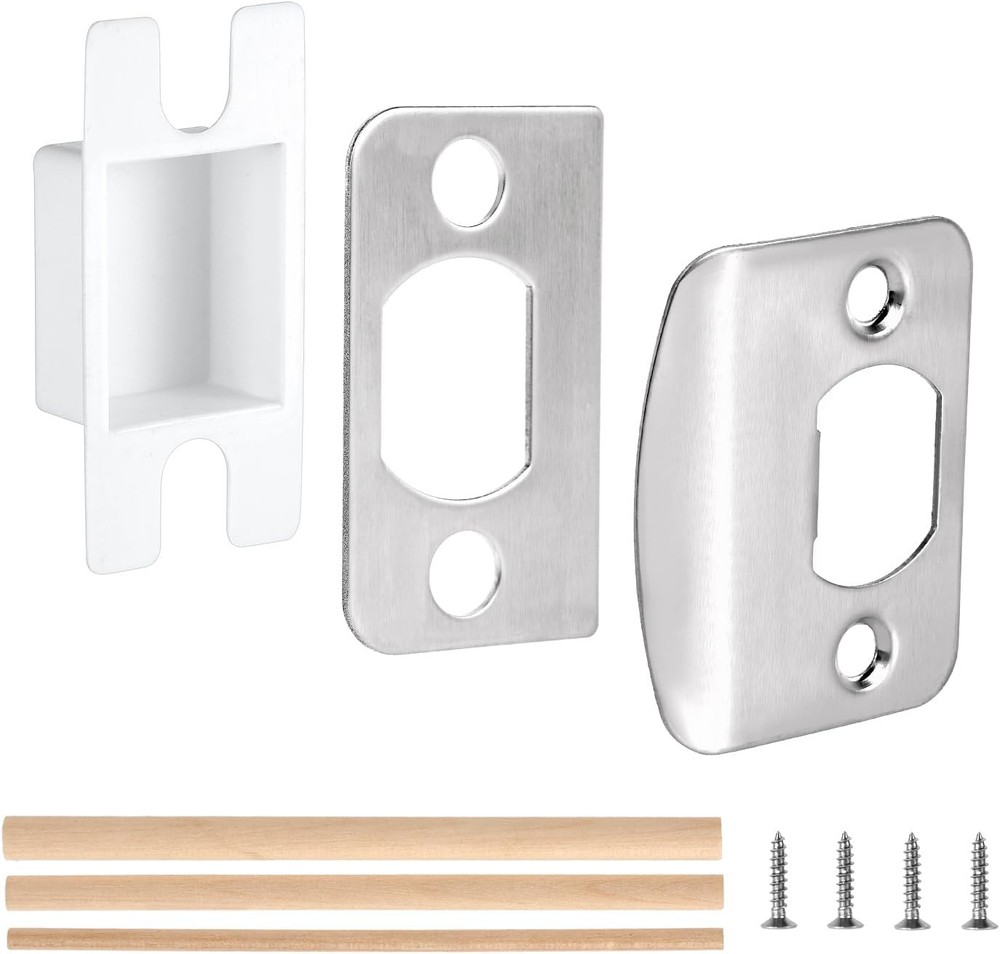 1 Set Door Strike Plate, Standard Latch Restorer with Medium, Silver