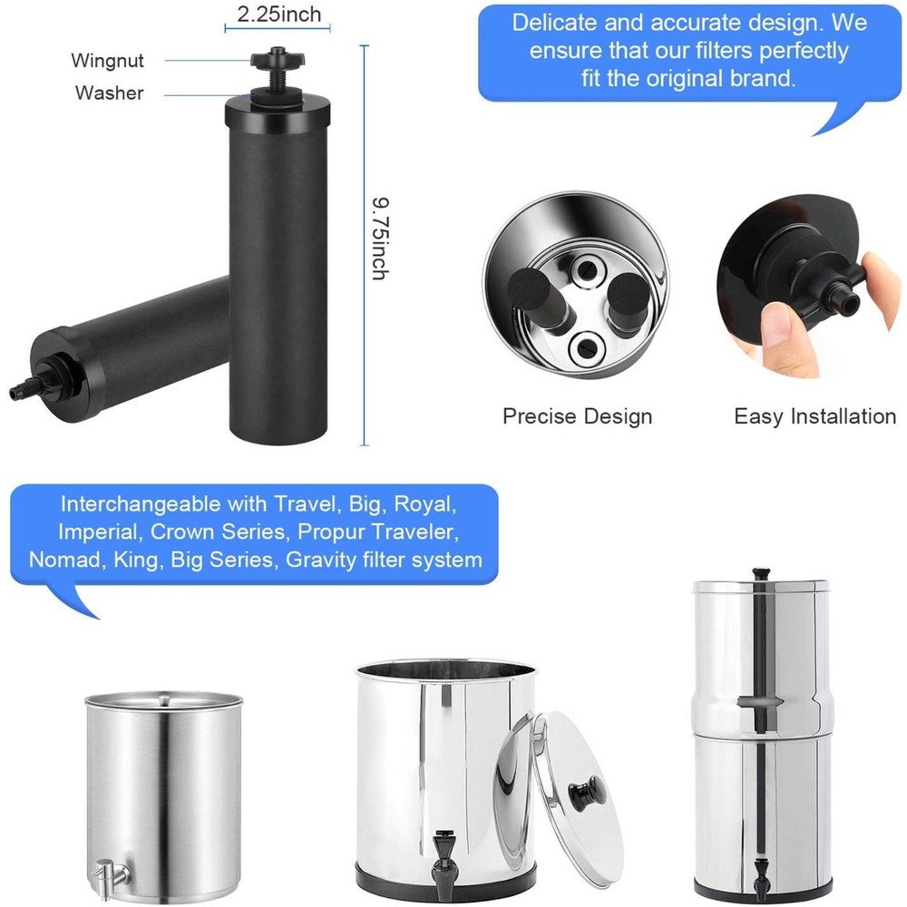 2 Packs Fit For Gravity System Filters BB9-2 Black For Berkey Water Filter