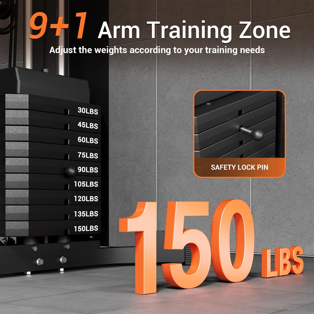 Adjustable Home Gym Station | 150lb Weight Stack, Multi-Position Seat & Backrest