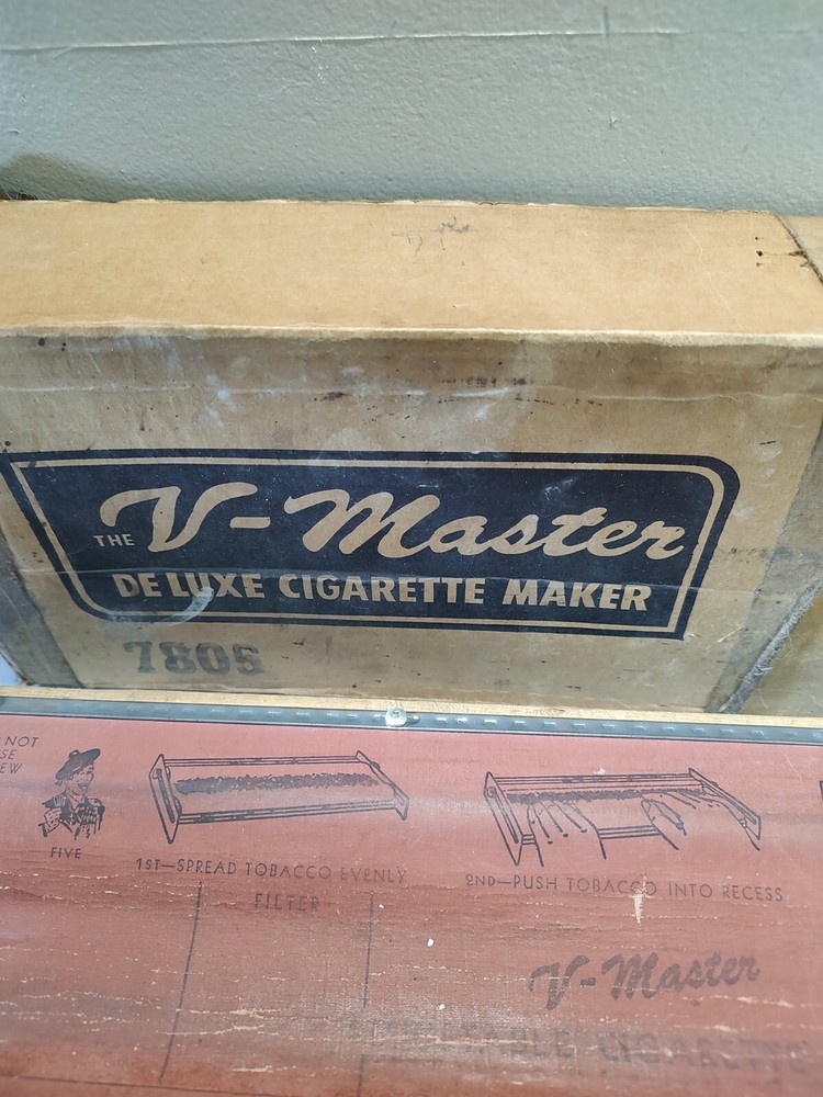 Vintage V-Master Deluxe Cigarette Maker Rolling Machine, Cigarette Papers & Box