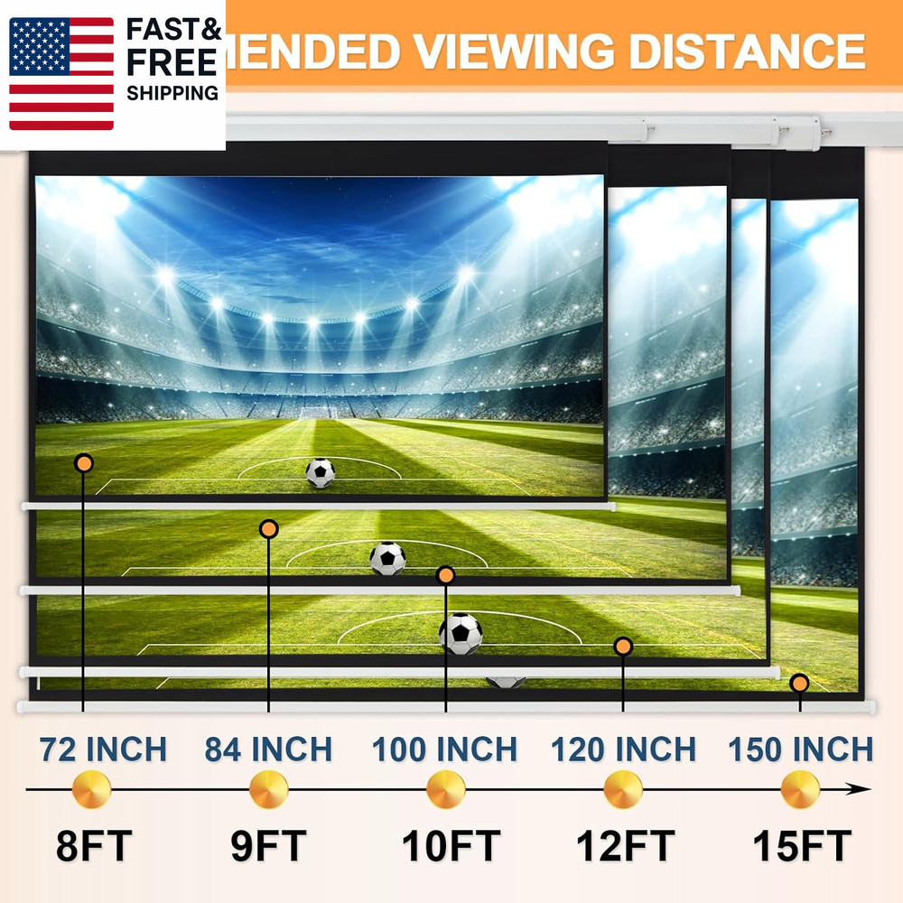 150" Projector Screen Motorized 16:9, 4K HD Pull down Retractable Projection Sc