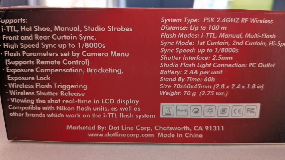 RPS Studio i-TTL Wireless Transmitter/Receiver Set For Nikon includes 2 sets