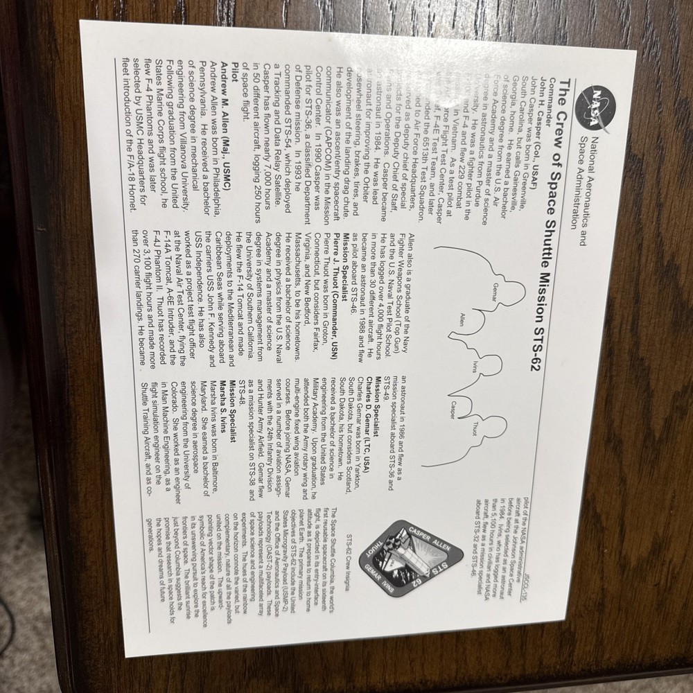 Original NASA Space Shuttle STS-62 Crew Lithograph