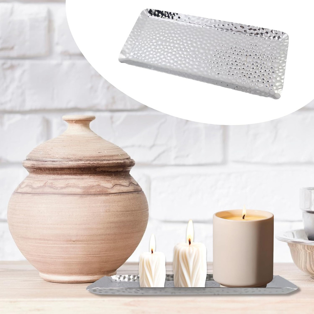 Hammered Rectangular Tray,Stainless Steel Decorative Tray,Silver Serving Trays,S