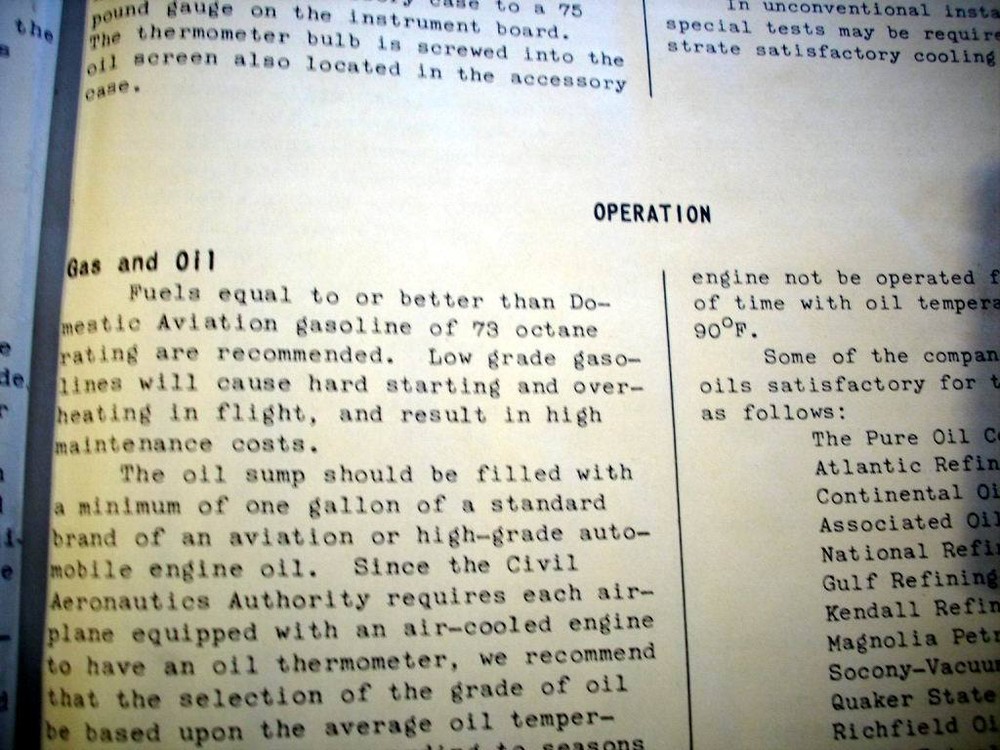 1939 Continental A-50, A-65 & A-75 Engine Operators Handbook