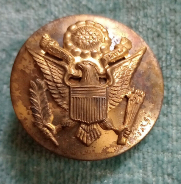 WW2 US Army EM Visor Hat Badge with Bakelite nut
