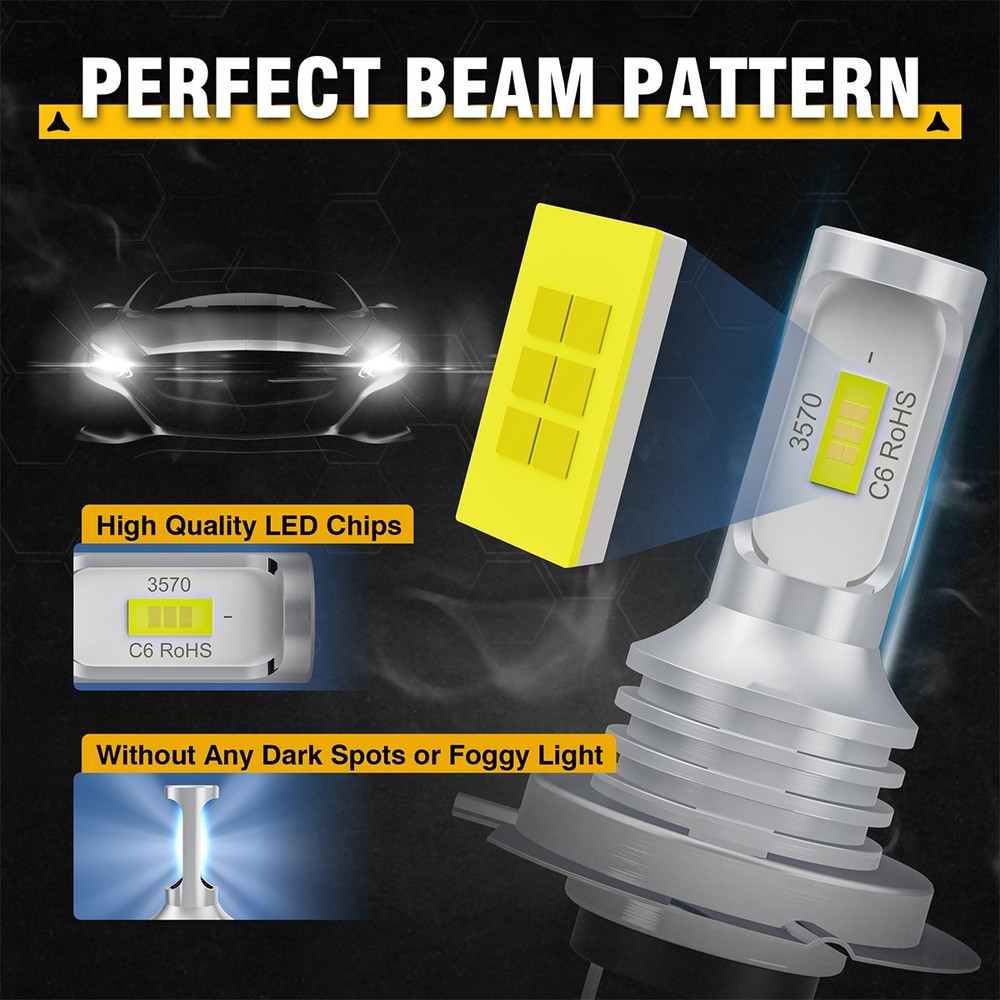 2x H7 LED Headlight Bulb Kit High Low Beam 80000LM Super Bright 6500K White E4EA
