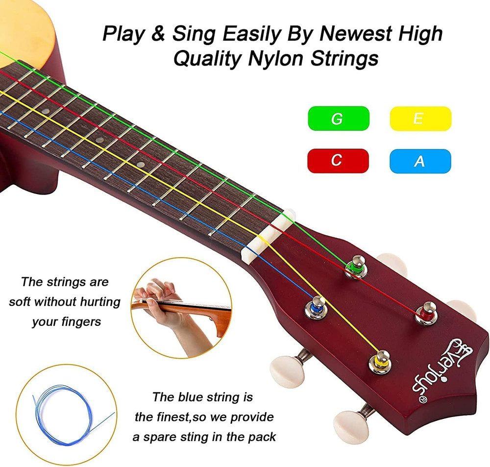 Everjoys Soprano Ukulele Beginner Pack-21 Inch w/Rainbow String Free Online Less