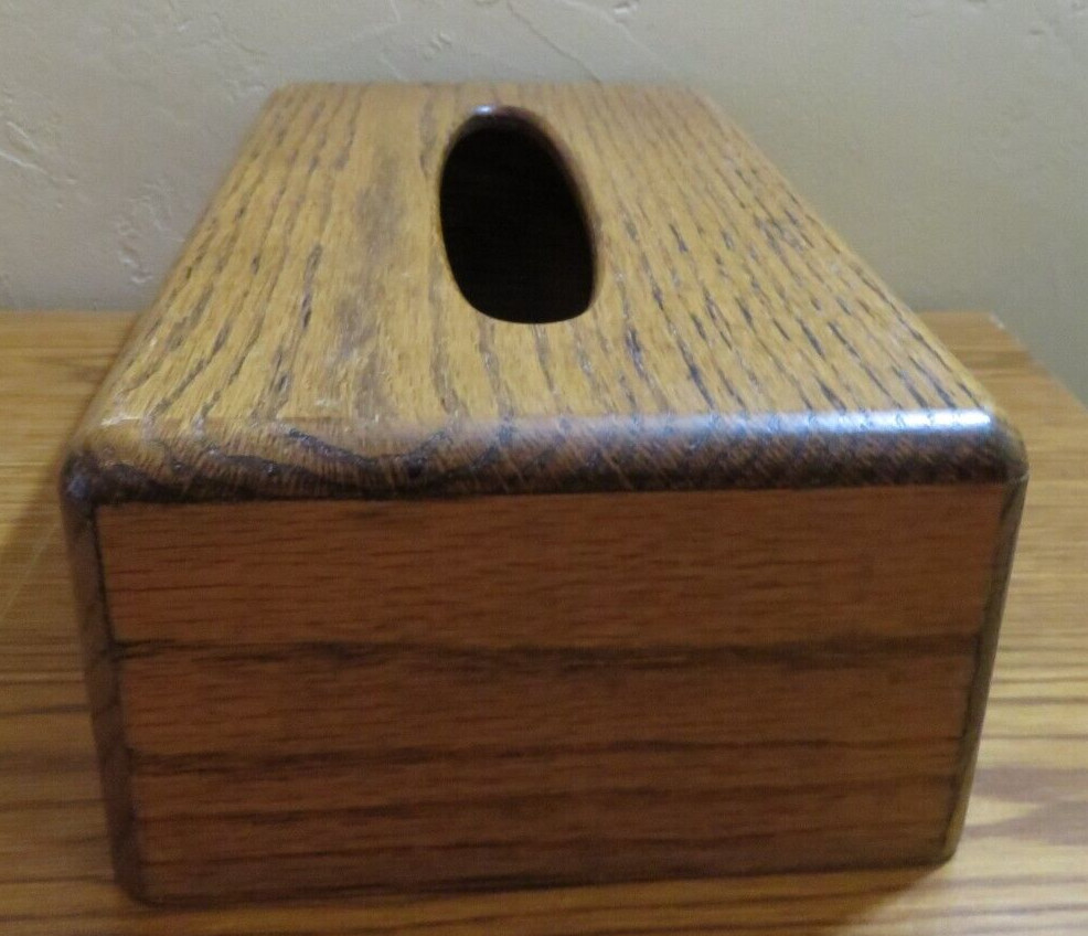 VINTAGE WOODED TISSUE BOX HOLDER COVER RECTANGULAR