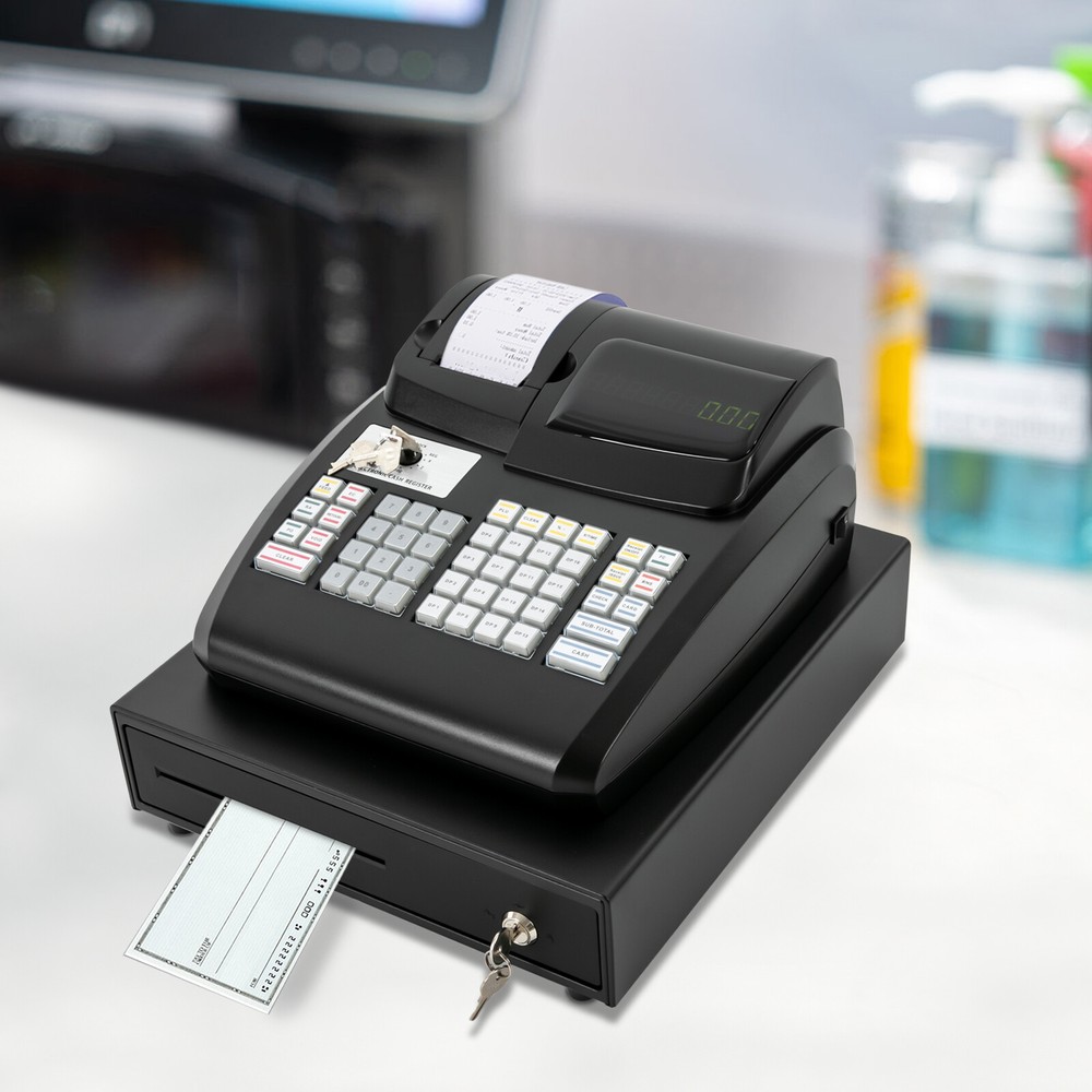 Electronic Cash Register with LED Display, 47 Keys & Secure Drawer