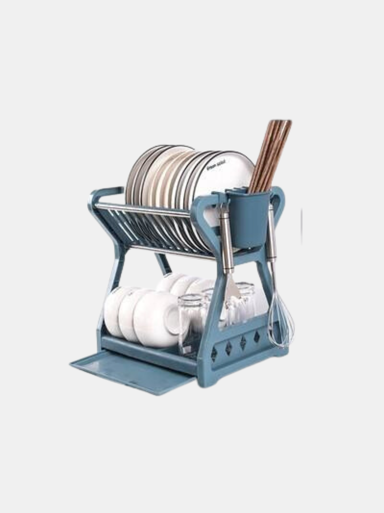 Double Layer Kitchen Dishes Storage Drain Rack Household Plastic Dishes Storage