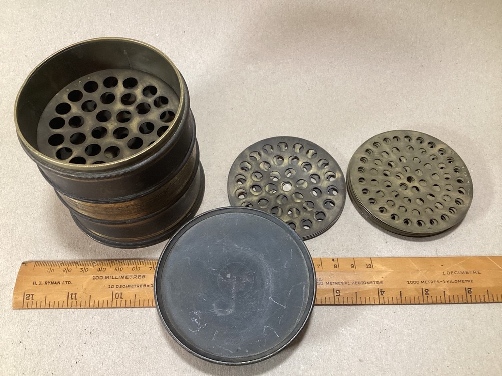 ANTIQUE CAST BRASS STACKABLE GEM  *PERLES* GRADING  SIEVE with  40+  SCREENS.