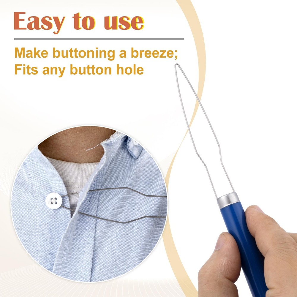 STSTR Easy Button Hook, Steel Helper Tool Blue, Plastic Handle, 1 Pack