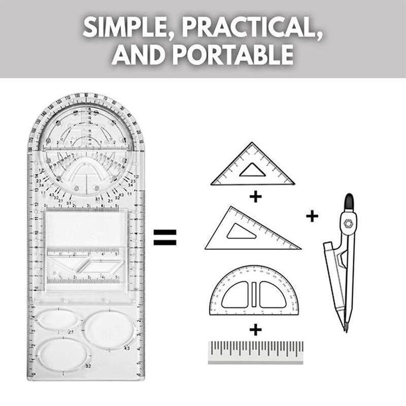 Multifunctional Geometric Drawing Ruler Mathematics Measuring Drafting Teaching