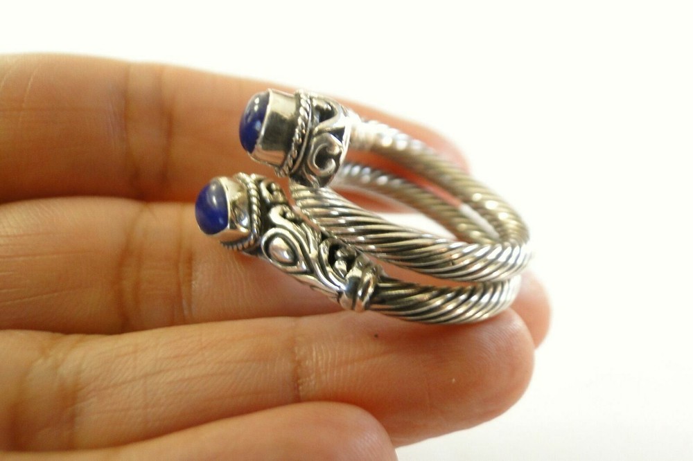 Blue Lapis Lazuli Statement 2-Stone Sterling Silver Wrap Ring Sz 7 8 9