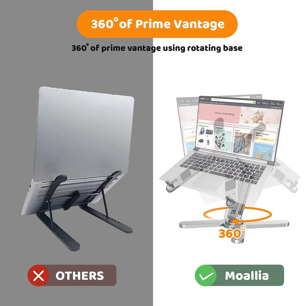 Moallia Laptop Stand with 360 Rotating Base, Computer Notebook Silver