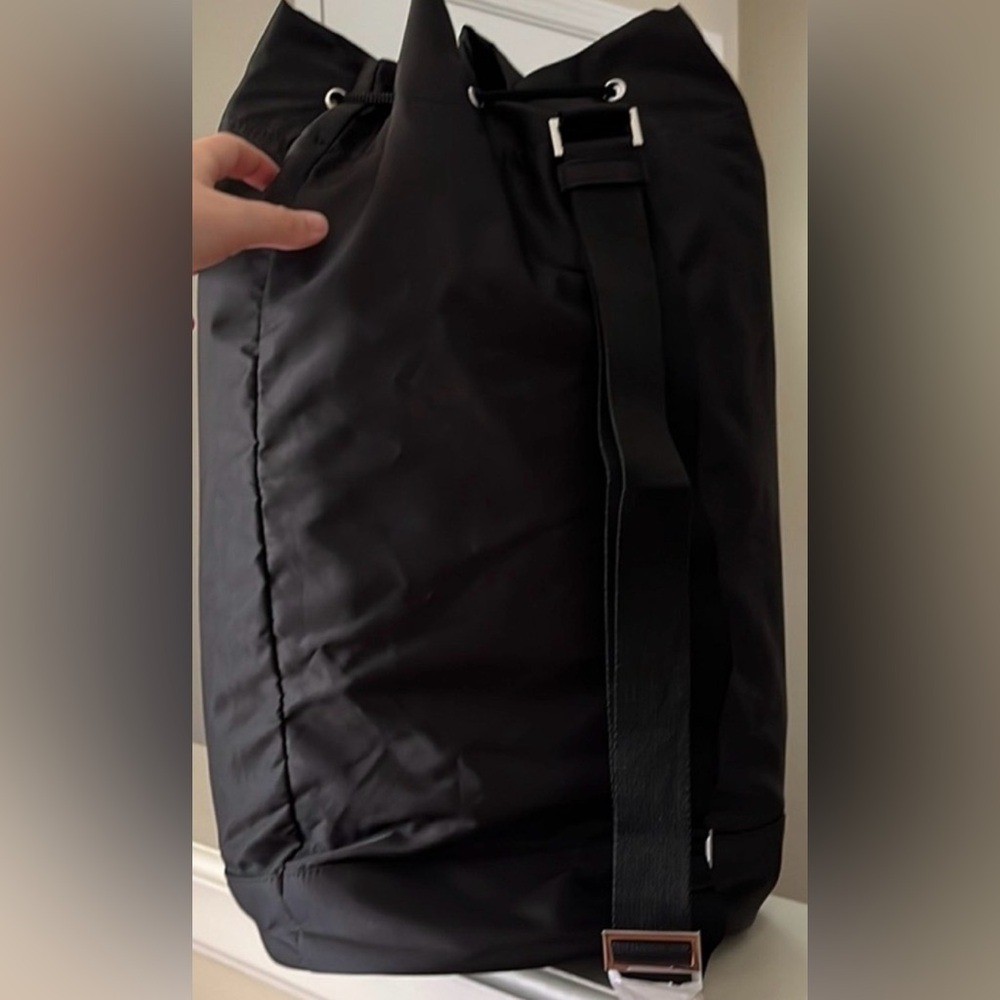 Prada Black Nylon Drawstring Adjustable Strap Backpack Shoulder Duffle