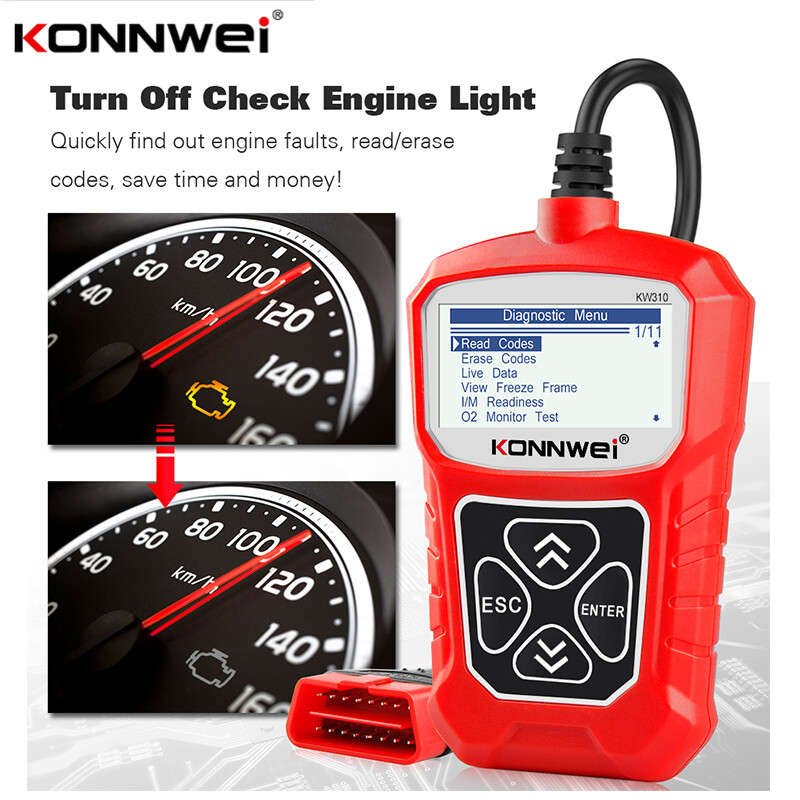 KONNWEI KW310 OBD2 Diagnostics Scanner Tool Check Engine Light Erases Codes
