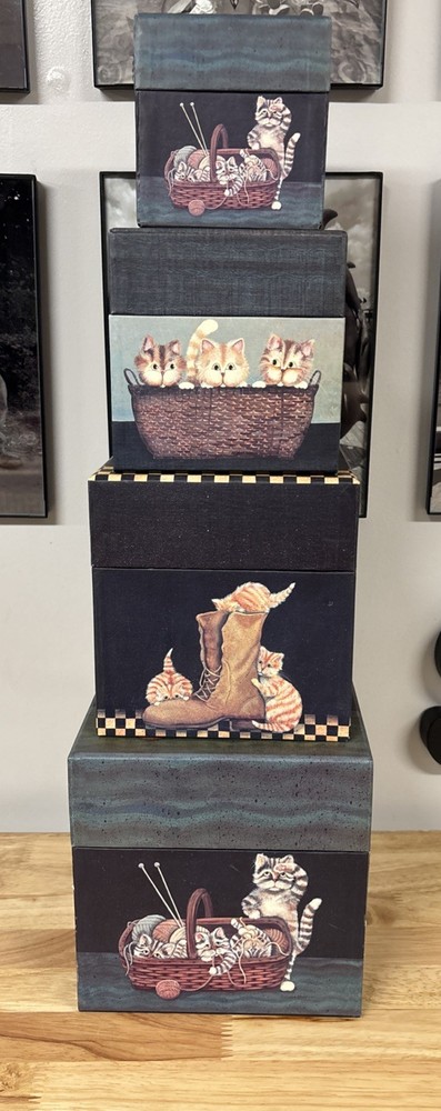 Bobs Boxes Lang Set Of 4 Nesting Boxes Cats Kittens Calico Cats Nesting Boxes