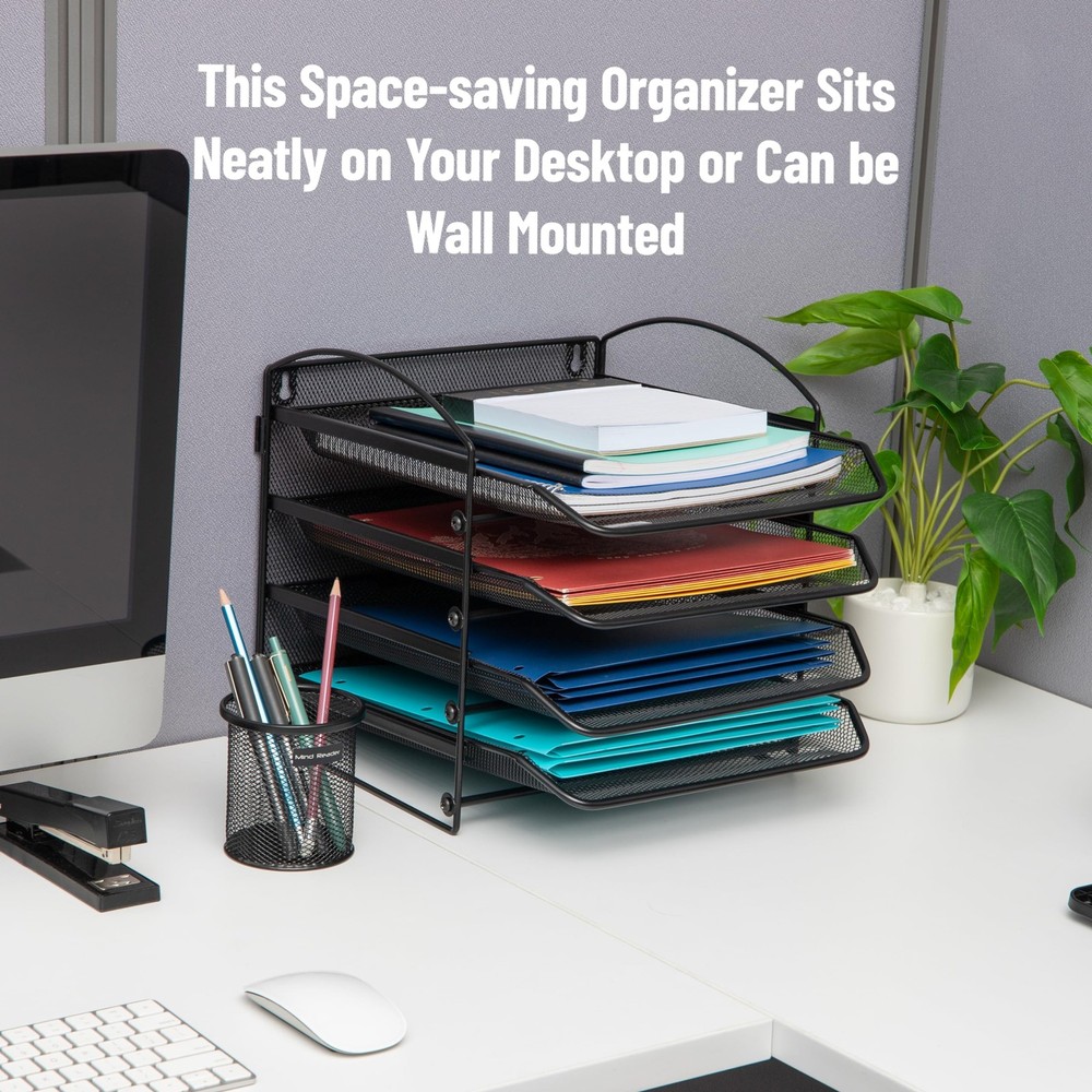 4-Tier Paper Tray File Storage Desktop Organizer Wall Mountable Organization