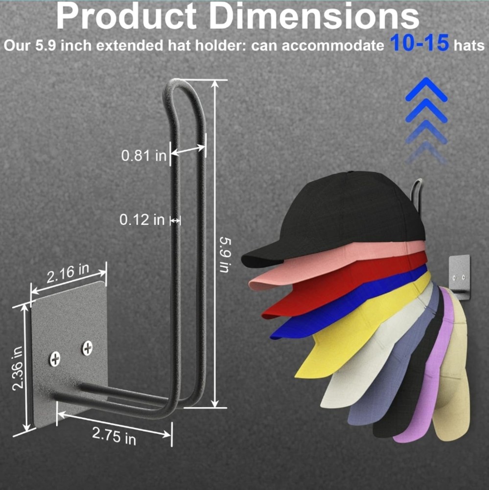 4 Pack Hat Racks Baseball Cap Hat Holder, Organizer - Strong Adhesive/Wall Drill