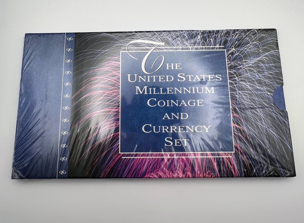 2000 US Millenium Coin & Currency Set Silver Eagle $1 & Sacagawea Still Sealed!
