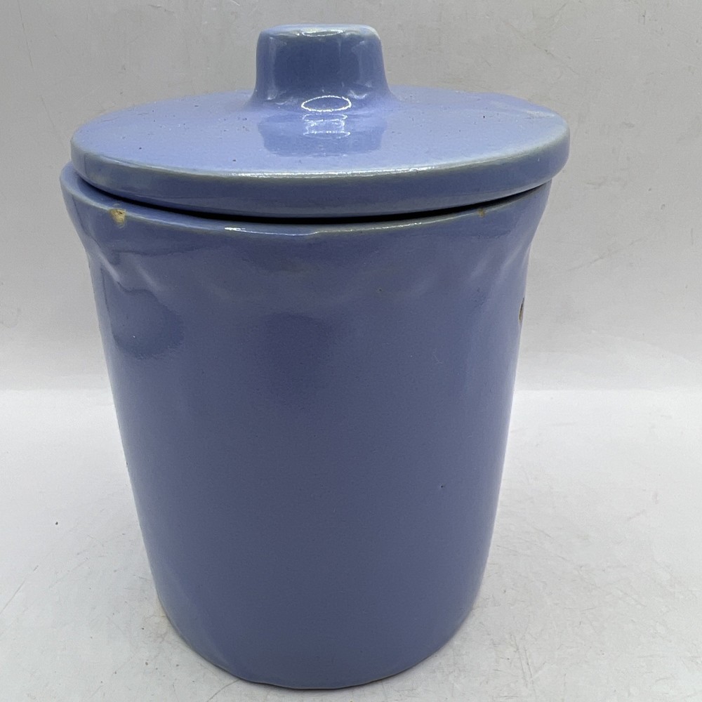 Vintage Light Blue Small 4" Stoneware Cheese Crock With Lid