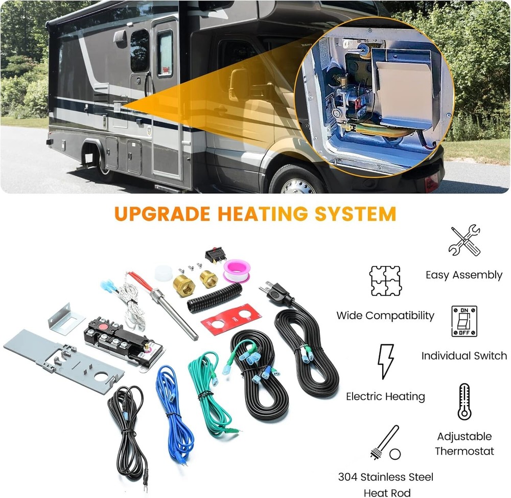 RV Hot Water Hybrid Heat Kit with 304 Stainless Steel Heating Rod for Efficient