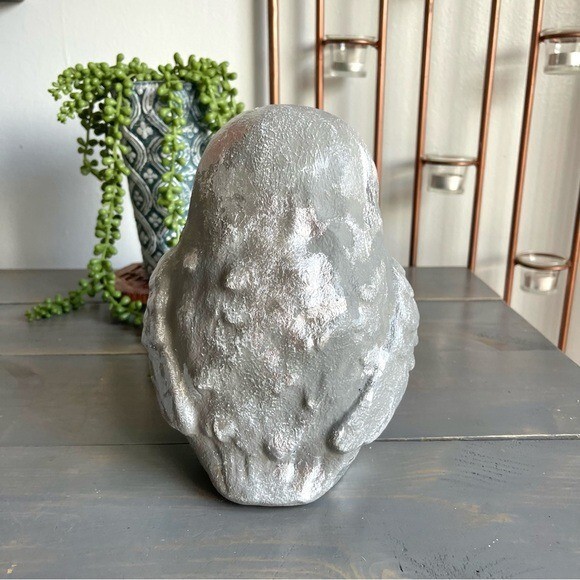 Eclectic Revival Upcycled Hand Painted Ceramic Owl Figurine Grey Silver Leaf