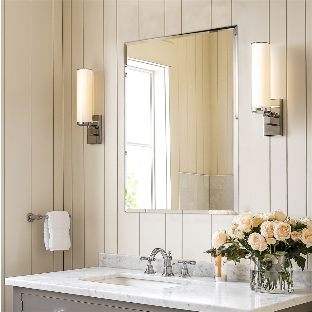 Rectangle Frameless Beveled Mirror for Bathroom Vanity Entryway Home Wall Decor