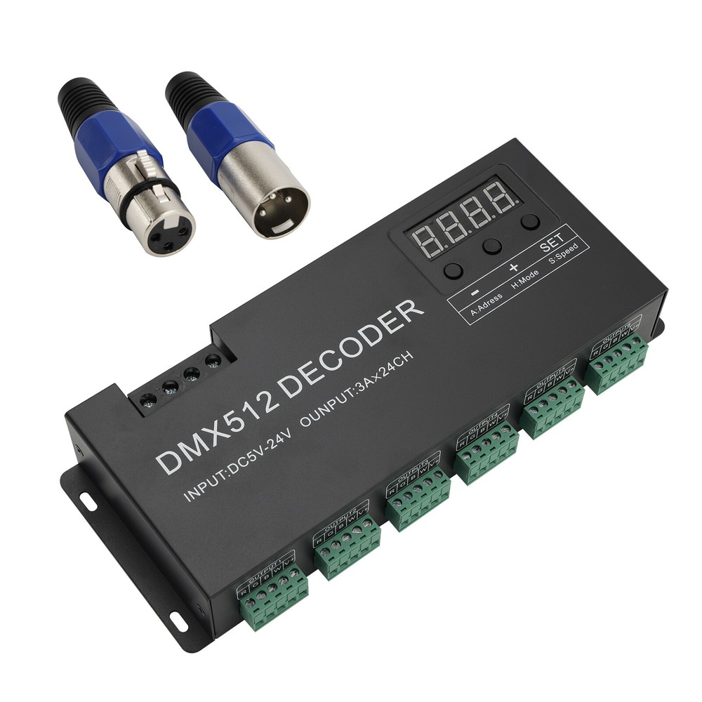 24 Channel DMX 512 Decoder RGBW PWM Dimmer Driver LED Strip Light Controller US