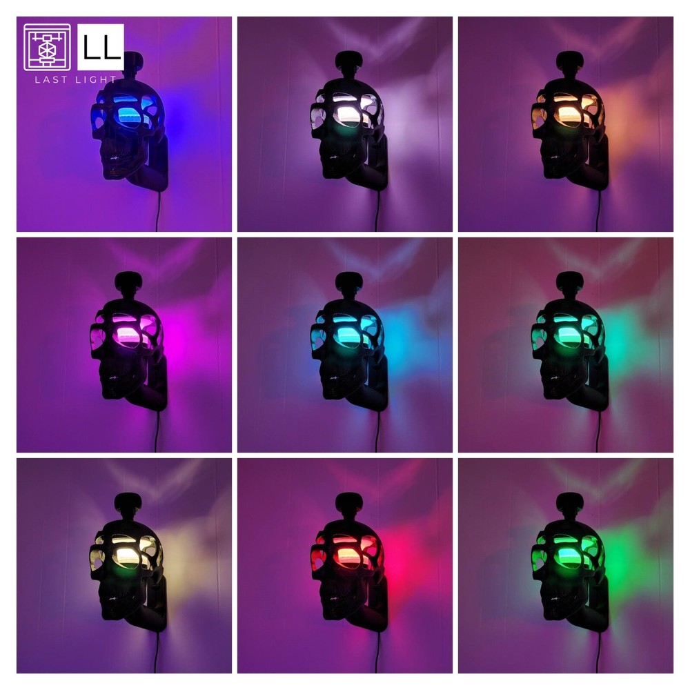 Helmet Wall Display with Skull - Remote Controlled LED - USB Powered