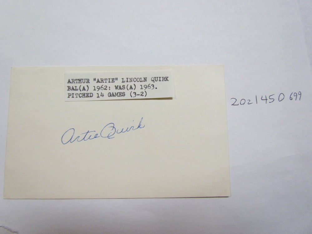 Artie Quirk JSA AUCTION CERTIFIED