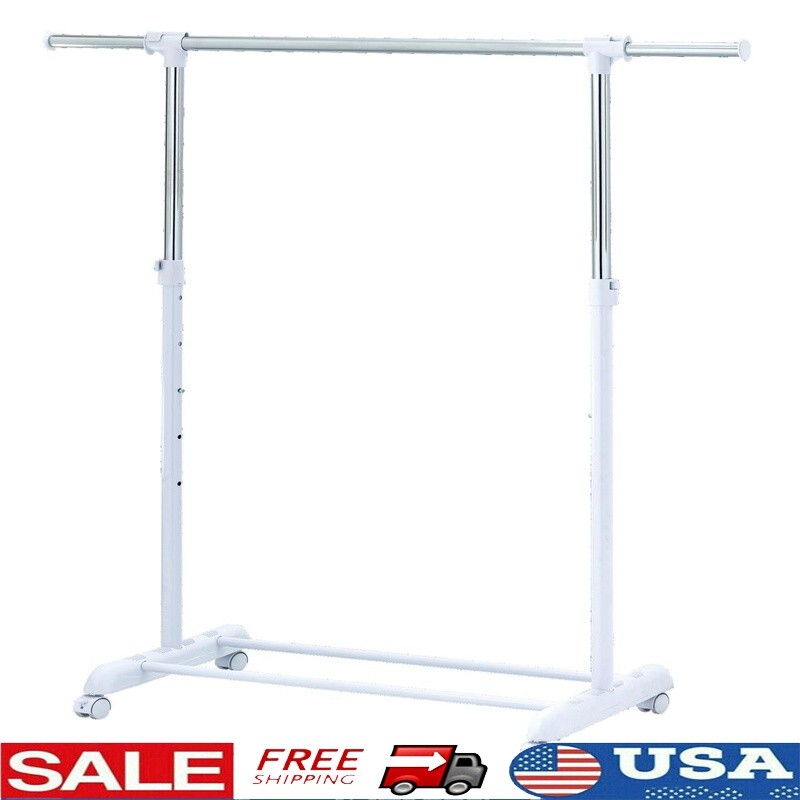 Adjustable Rolling Garment Rack Space Saving Clothes Organizer Tool Free New