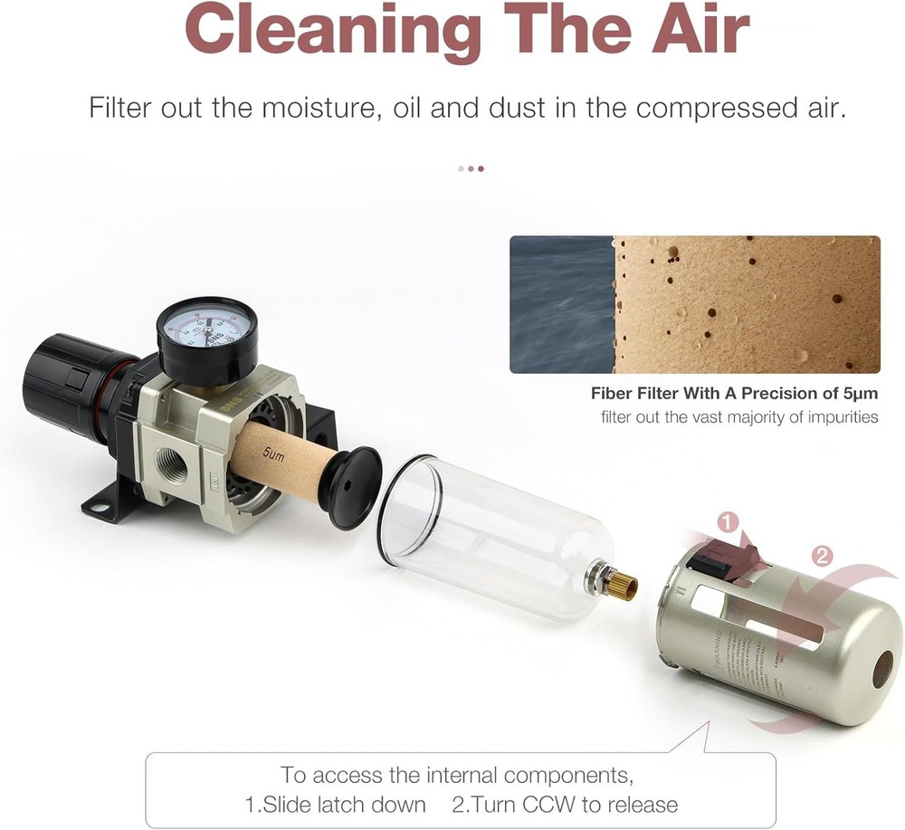 Semi-auto Drain Air Filter Regulator, 5 Micron Brass Filter